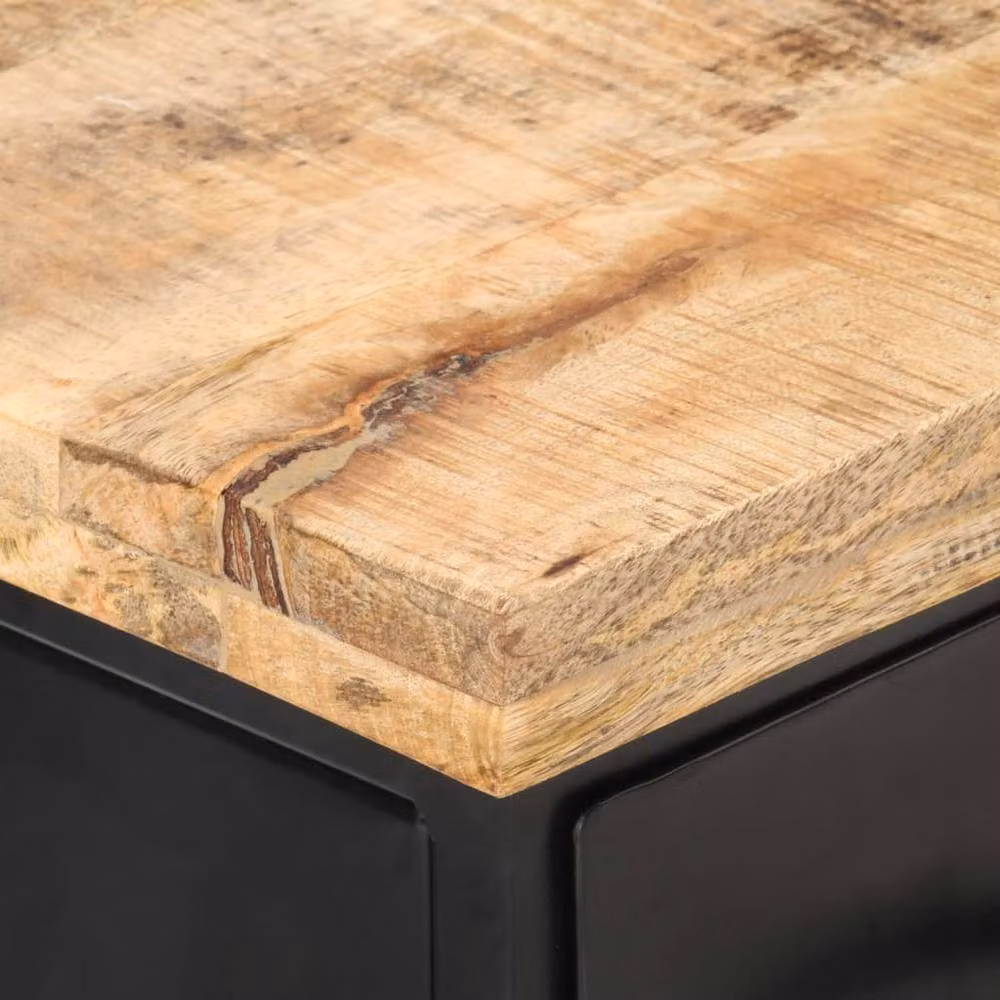 Berkfield Home Industrial TV Cabinet in Black Rough Mango Wood, W/D/H: 90 x 30 x 41 cm – 3