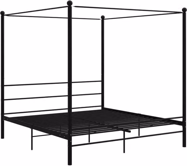 Berkfield Home Black Metal Canopy Bed Frame, W: 180 cm, D: 200 cm