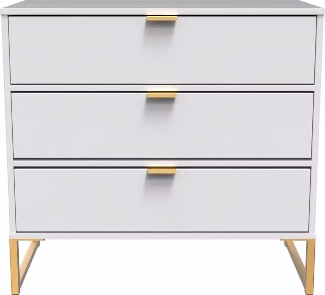 Ready Assembled 2 U Tamworth 3 Drawer Chest in White and Gold