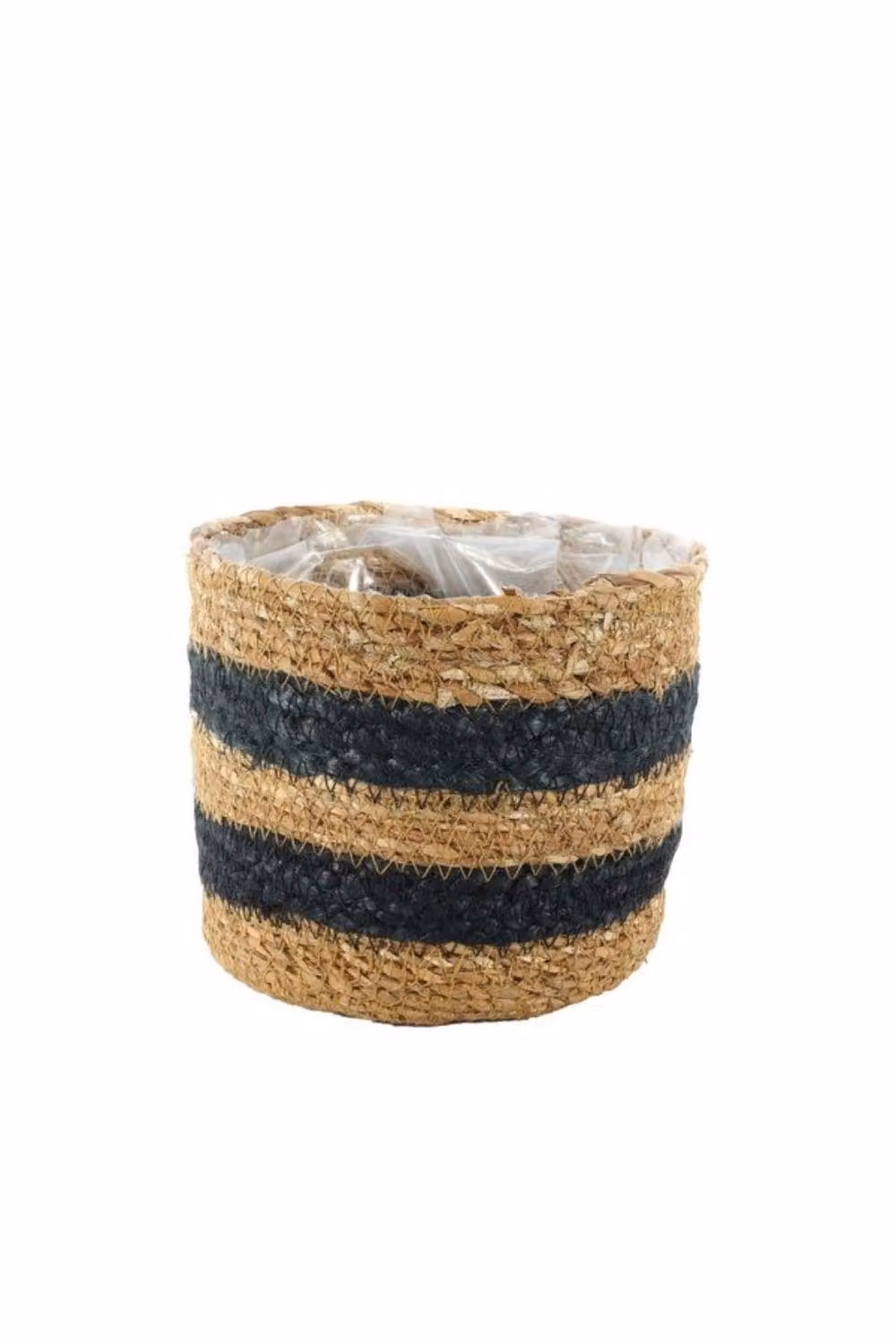 KDMD Natural and Black Striped Seagrass Open Weave Basket, 2 Pack, W: 13 cm, D: 15 cm, H: 15 cm – 2