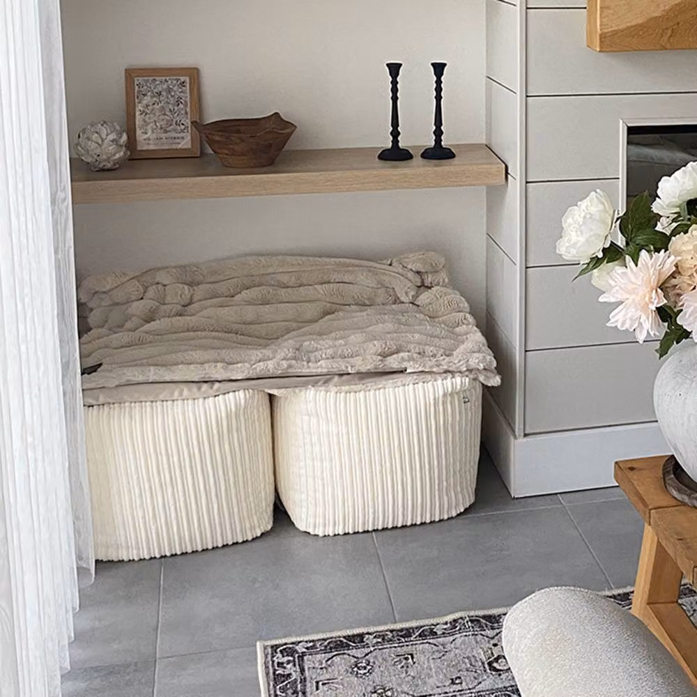 rucomfy Indoor Jumbo Cord Cube Pouffe Footstool in Ivory – 2