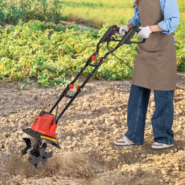 Costway 750W Foldable Electric Garden Rototiller Cultivator in Red