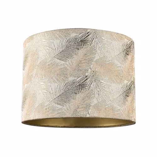 Happy Homewares Modern Floral Drum Lamp Shade with Gold and Silver Fern Leaves, W: 18 cm, H: 25 cm – 1