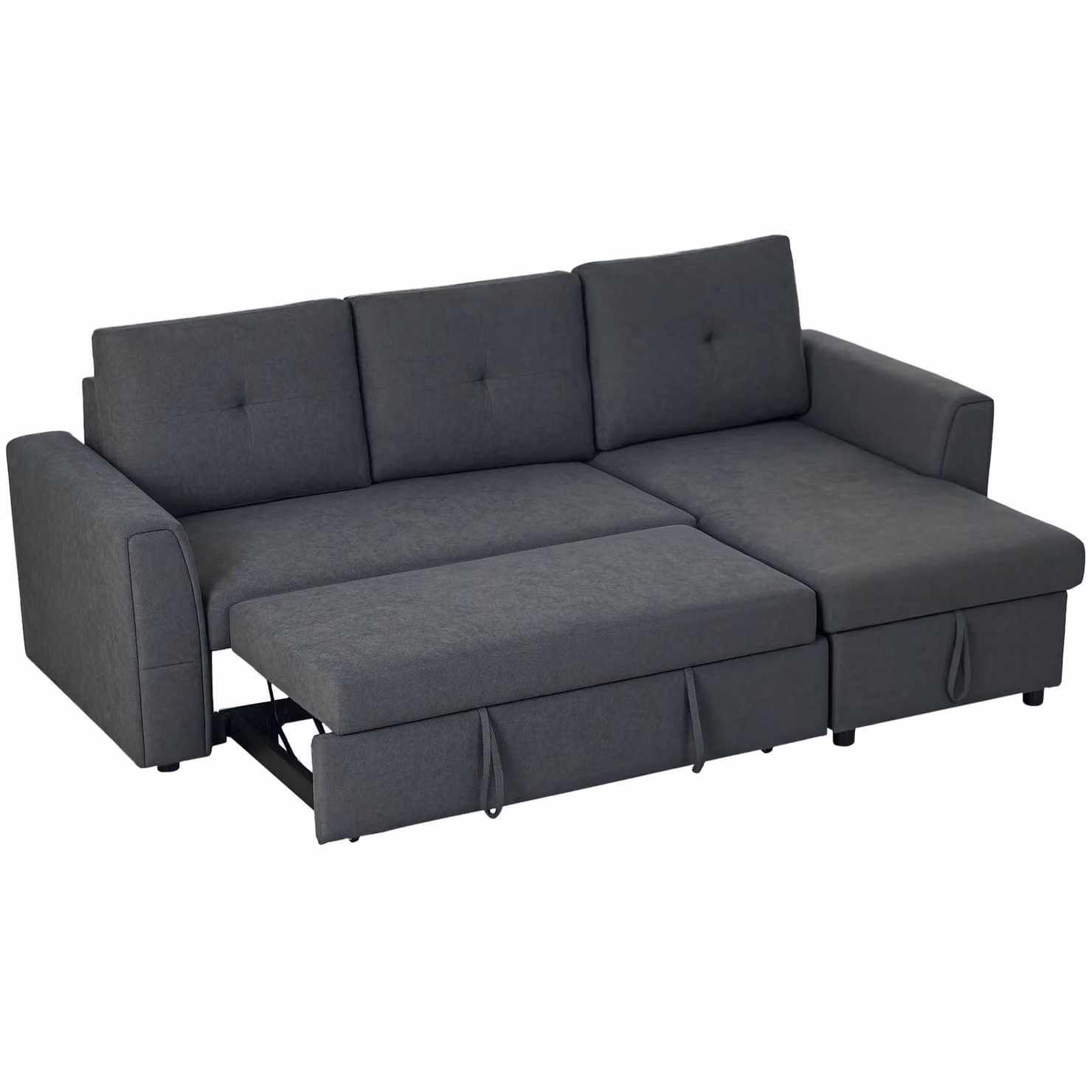 HOMCOM L-Shaped 3 Seater Pull Out Sofa Bed with Storage in Grey – 10