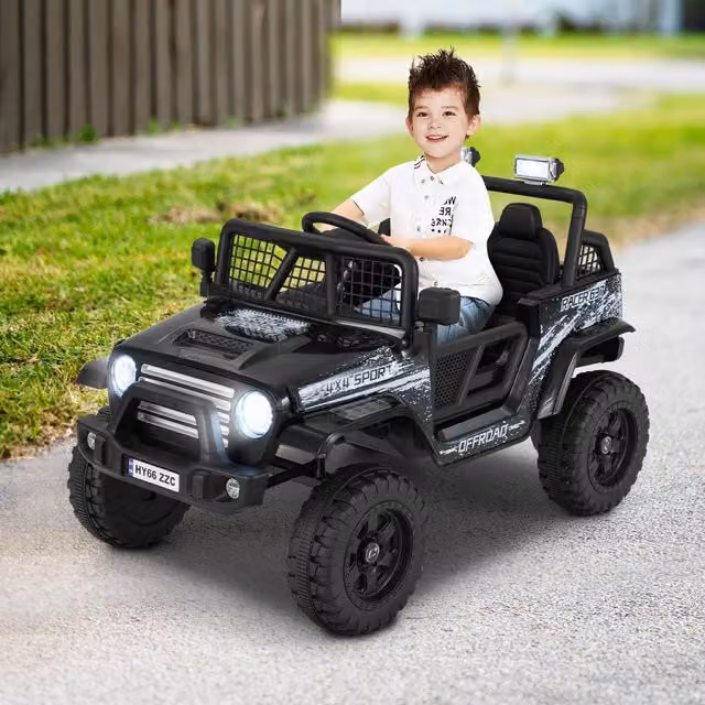 Costway Black Electric Ride On Jeep Car Toy with Rechargeable Battery