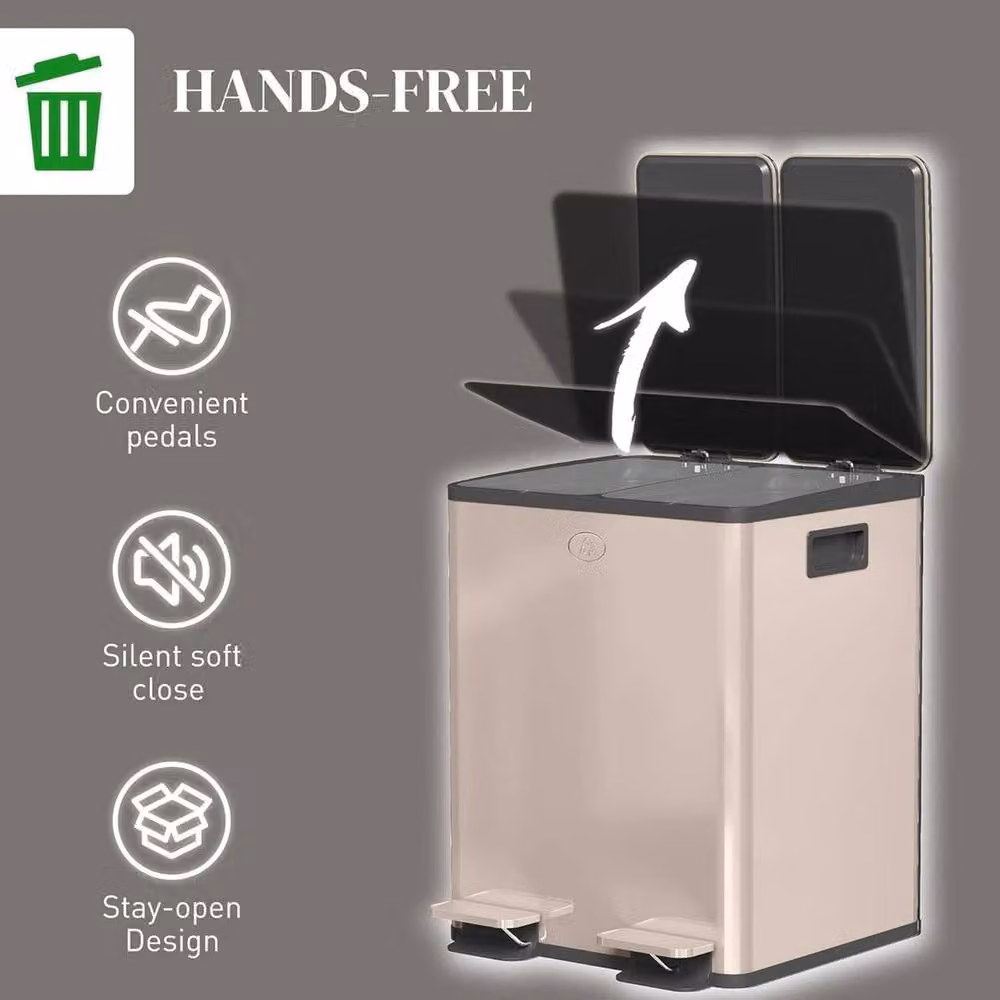 PAWNORA Gold Double Kitchen Pedal Bin, 40L Stainless Steel Fingerprint Proof – 3