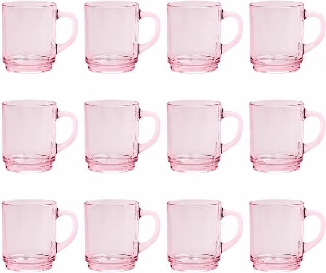 Duralex Versailles Glass Coffee Mugs, 260ml, Pack of 12, Pink
