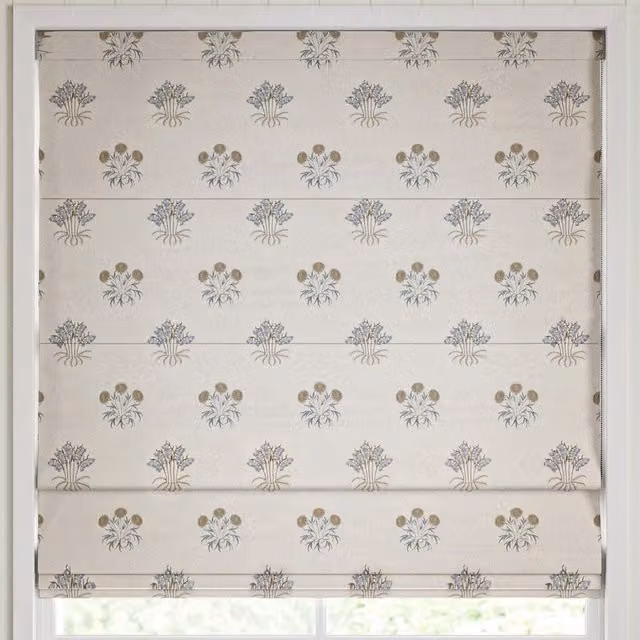William Morris At Home Lily Flower Embroidery Made to Measure Blackout Roman Blind in Woad Multicolour