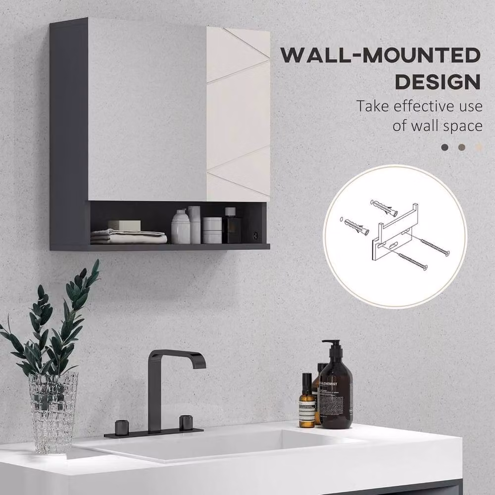 FORGEVIO Wall Mounted Modern Grey Bathroom Mirror Cabinet with Hinged Doors and Internal Shelves – 4