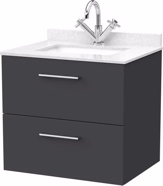 Balterley Pershall 2 Drawer Vanity Unit with Marble Top and Basin, Dark Grey, Width: 60 cm