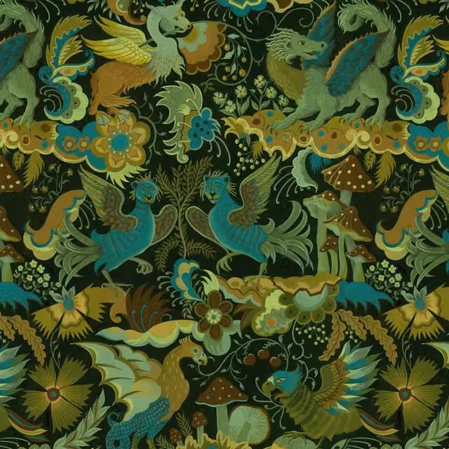 House of Hackney Phantasia Art Nouveau Botanical Floral Wallpaper in Emerald Green