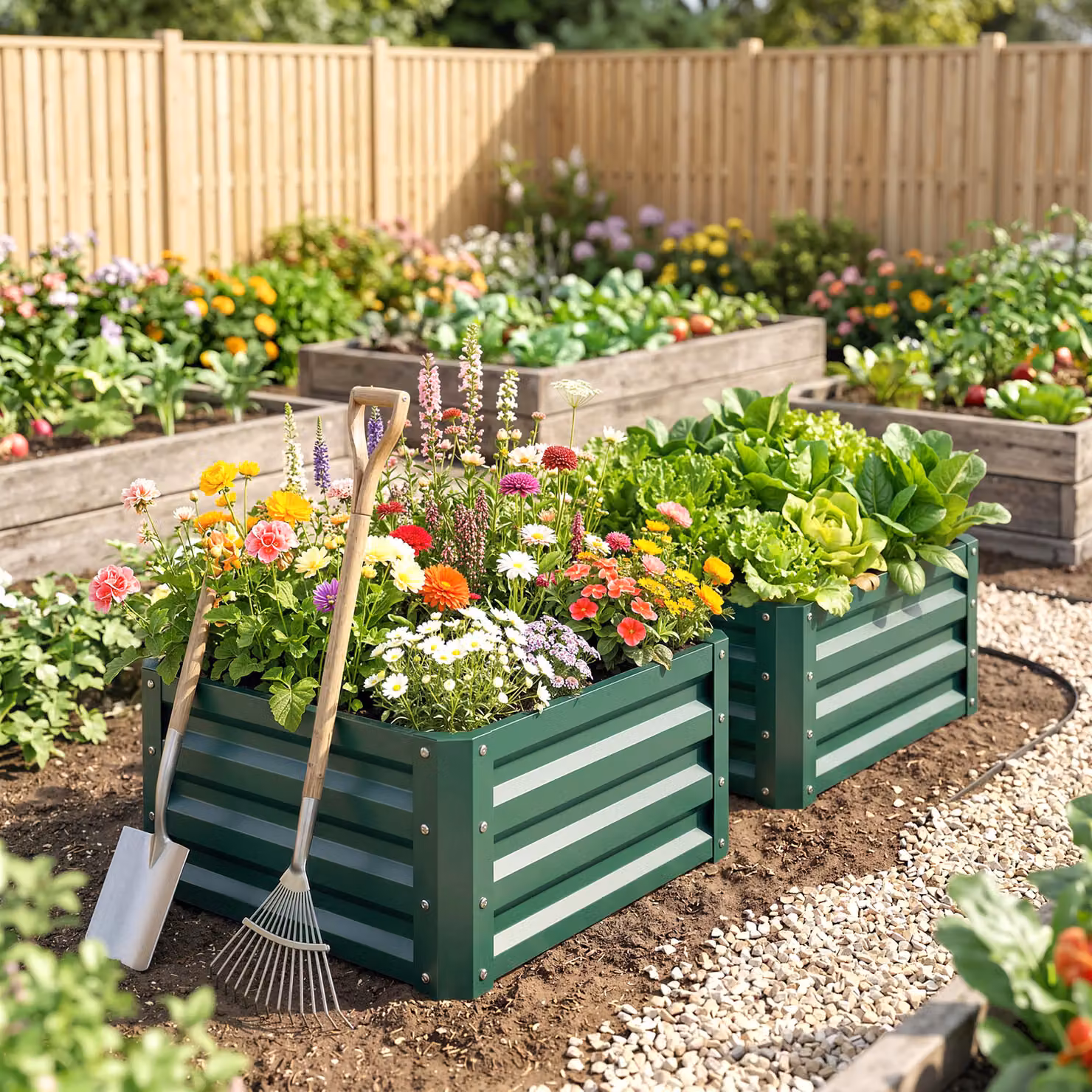 Outsunny Set of 2 Raised Galvanised Steel Garden Planter Boxes for Flowers and Herbs, Green, W/D/H: 60 x 60 x 30.5 cm – 5