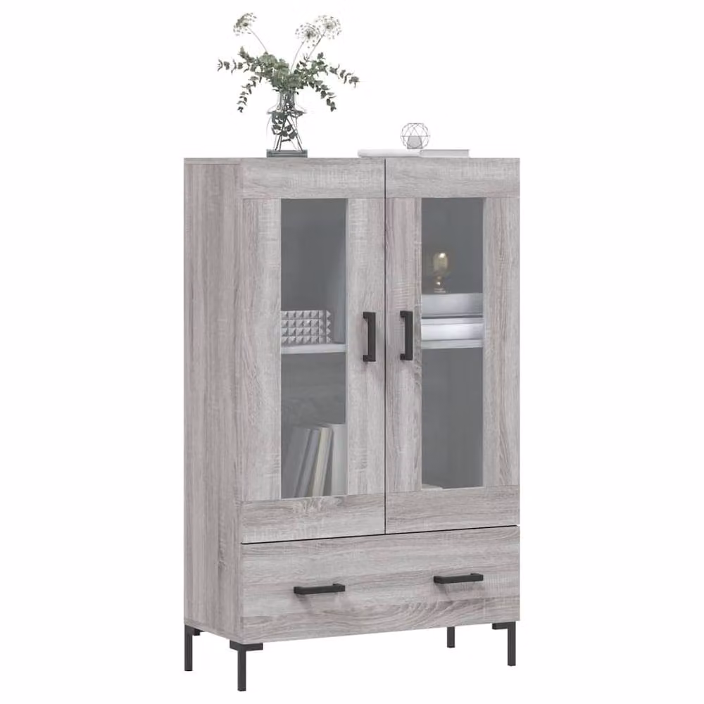 Berkfield Home Grey Modern Highboard with Glass Doors, W/D/H: 69.5 x 31 x 115 cm – 2