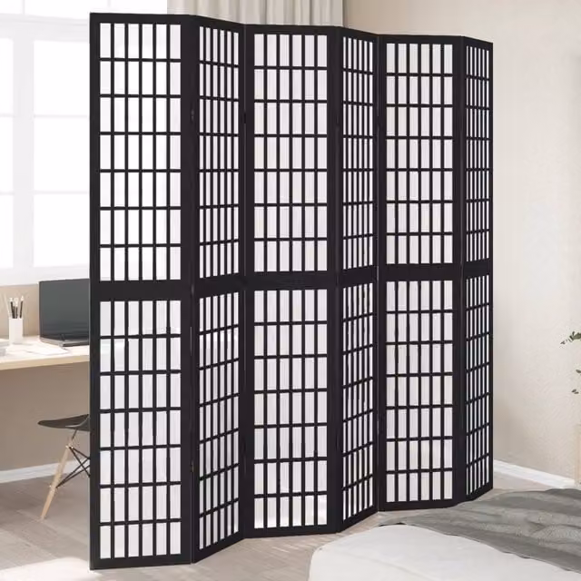 Berkfield Home 6 Panel Black Solid Paulownia Wood Room Divider – 1