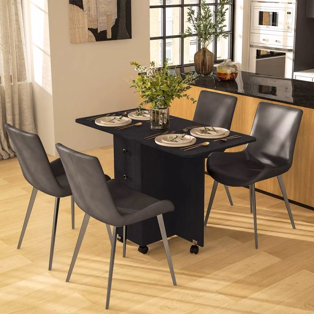Wyld Haus Distressed Black Butterfly Drop Leaf Dining Table – 3
