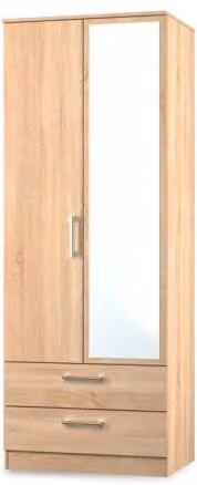 Welcome Furniture Devon 2 Door 2 Drawer Tall Mirrored Double Wardrobe in Brown