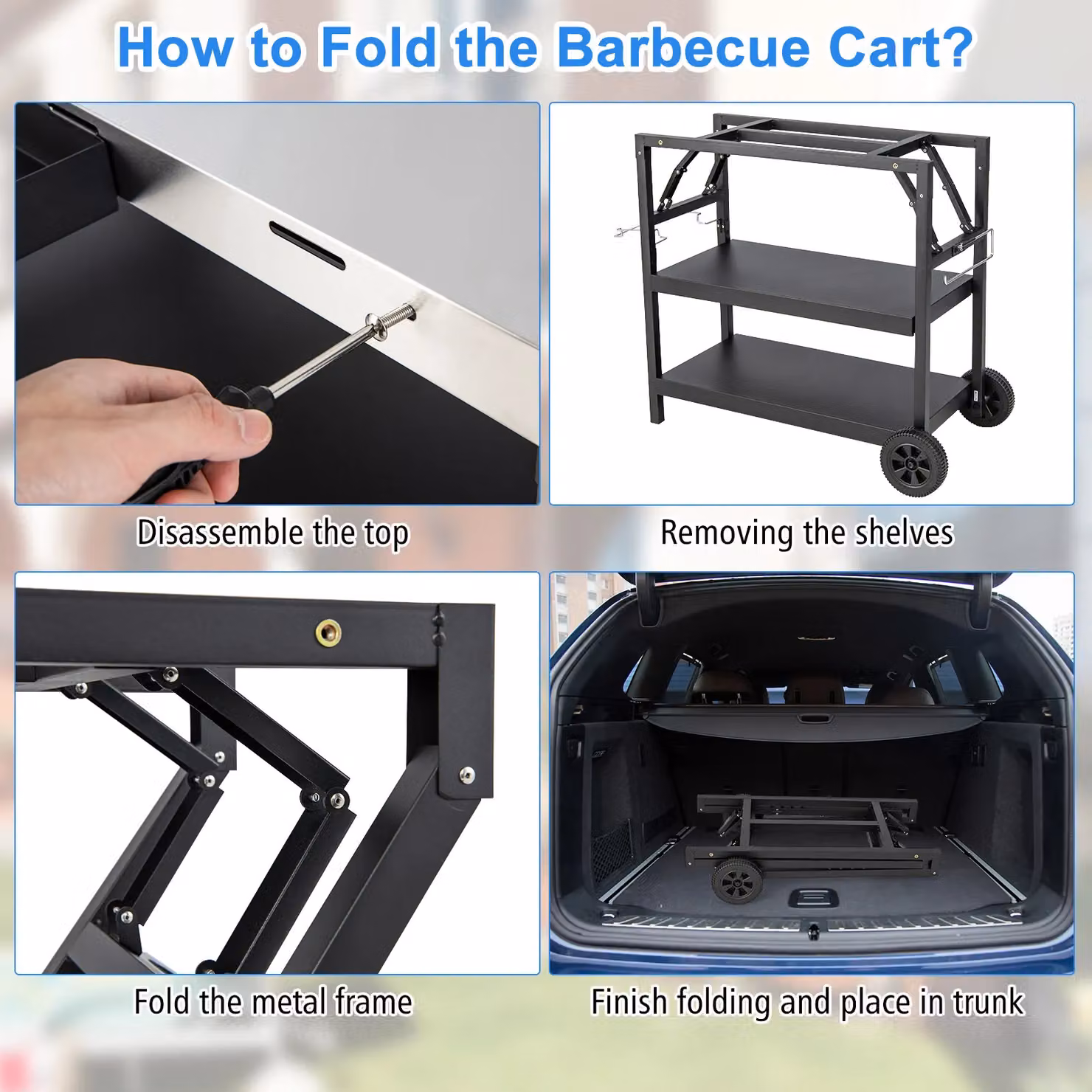 Costway 3-Tier Foldable Outdoor Stainless Steel BBQ Dining Cart in Black – 4