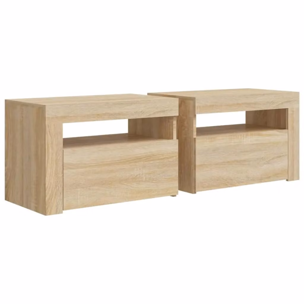 Berkfield Home Set of 2 Modern Sonoma Oak Bedside Cabinets with Integrated LED Lighting in Brown, W: 60 cm, D: 35 cm, H: 40 cm – 2