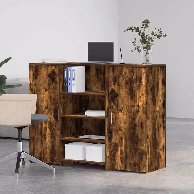Berkfield Home Smoked Oak Reception Desk in Brown, W: 135 cm, D: 50 cm, H: 103.5 cm