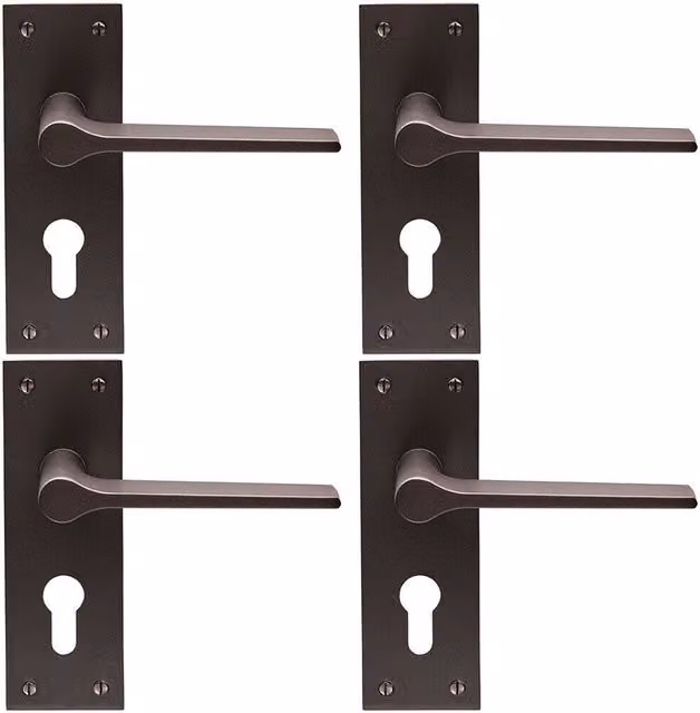 Loops 4 Pair Flat Straight Handles with Slim Euro Lock Backplate, Matt Bronze, W: 150 mm, H: 50 mm – 1
