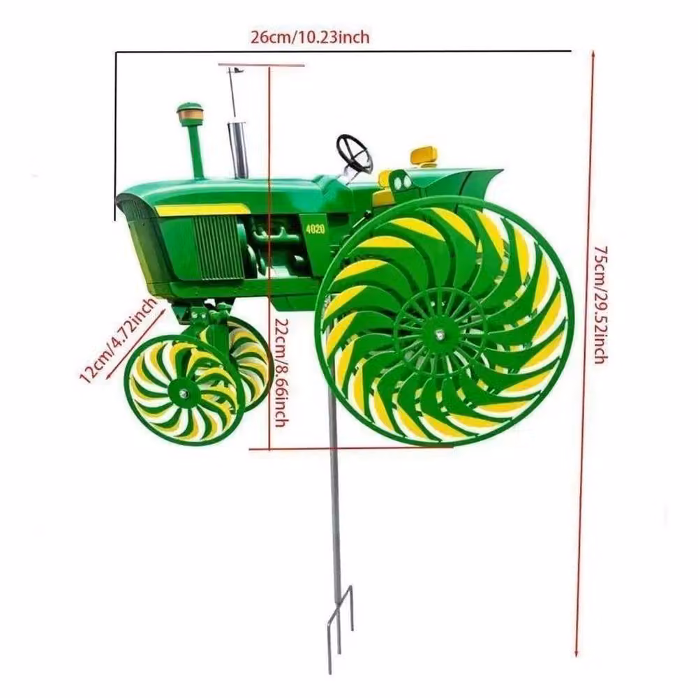FLAVORA Green Tractor Windmill Garden Wind Spinner Metal Stake, H 100 cm x W 15 cm – 2