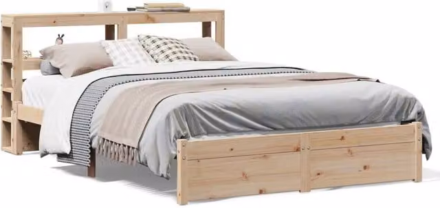 Berkfield Home Rustic Solid Pine Bed Frame with Headboard and Side Compartments in Beige, W/D/H: 140 x 200 cm