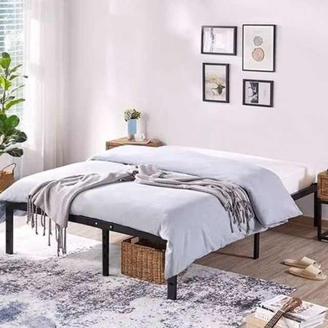 NESTLUNE Black Metal King Size Bed Frame and Mattress Foundation
