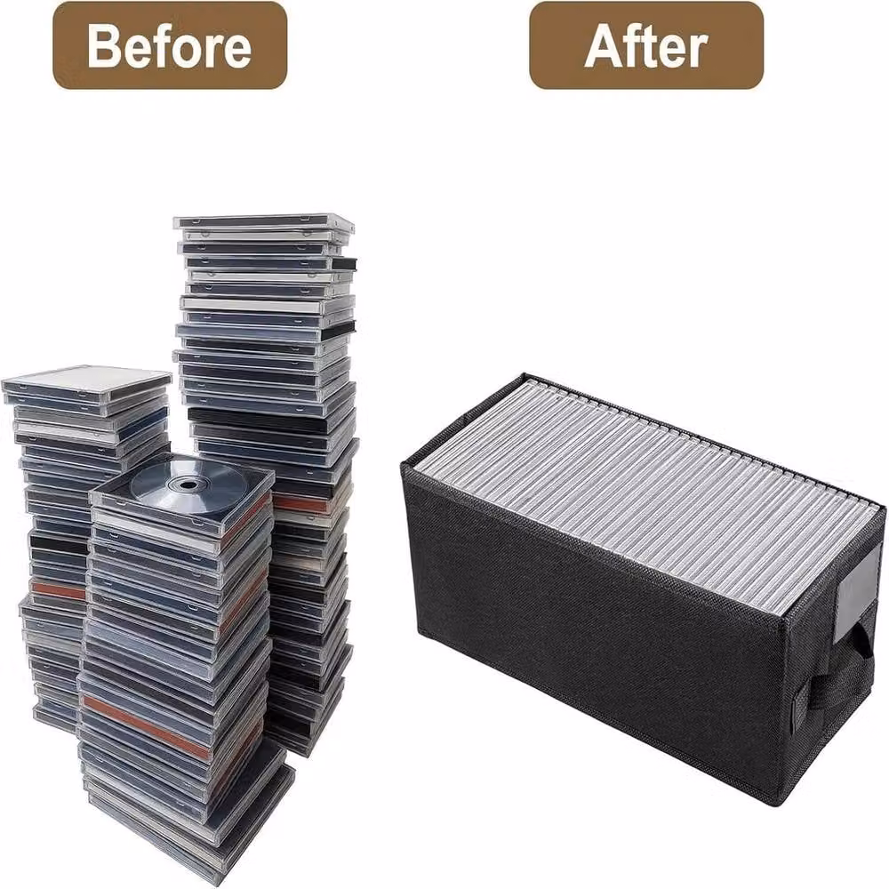 SPETLEK 4-Piece Black DVD and CD Storage Box Set with Lids and Handles, W: 35 cm, D: 16 cm, H: 15.5 cm – 3