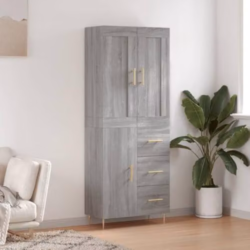 vidaXL Grey Sonoma Highboard with Hinged Doors and Internal Shelves, W/D/H: 69.5 x 34 x 180 cm – 2