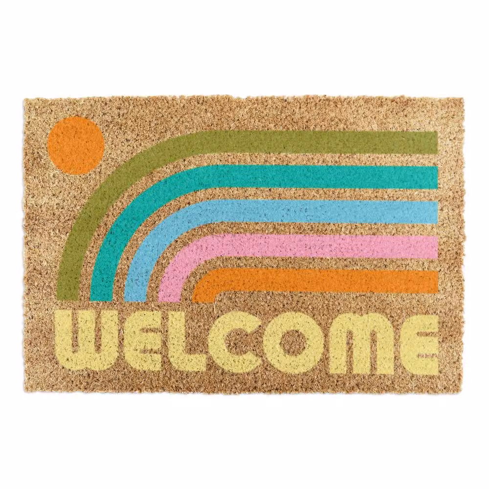 Artsy Mats Elizabeth Olwen Welcome Rainbow Coir Doormat in Brown and Multicolour, W: 90 cm, D: 60 cm – 2