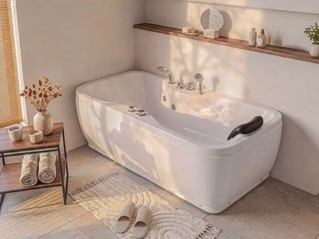 Vente-unique Whirlpool Left-Hand Corner Bath in White, W/D/H: 150 x 75 x 54.5 cm