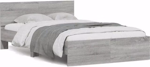 Berkfield Home Double Bed Frame with Headboard, LED Under-Bed Lighting and USB Charging Port, Grey Sonoma, W: 135 cm, L: 190 cm – 1