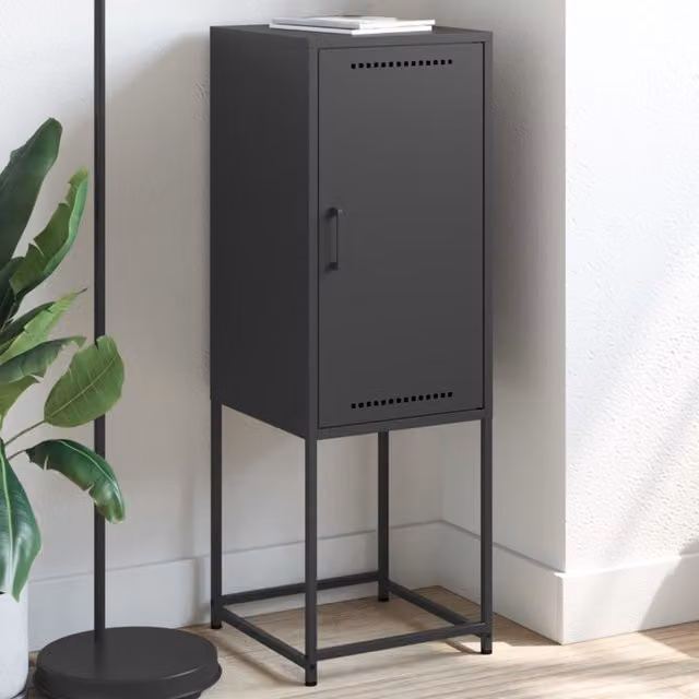 Berkfield Home Industrial Highboard in Black Metal, W/D/H: 36 x 39 x 107 cm