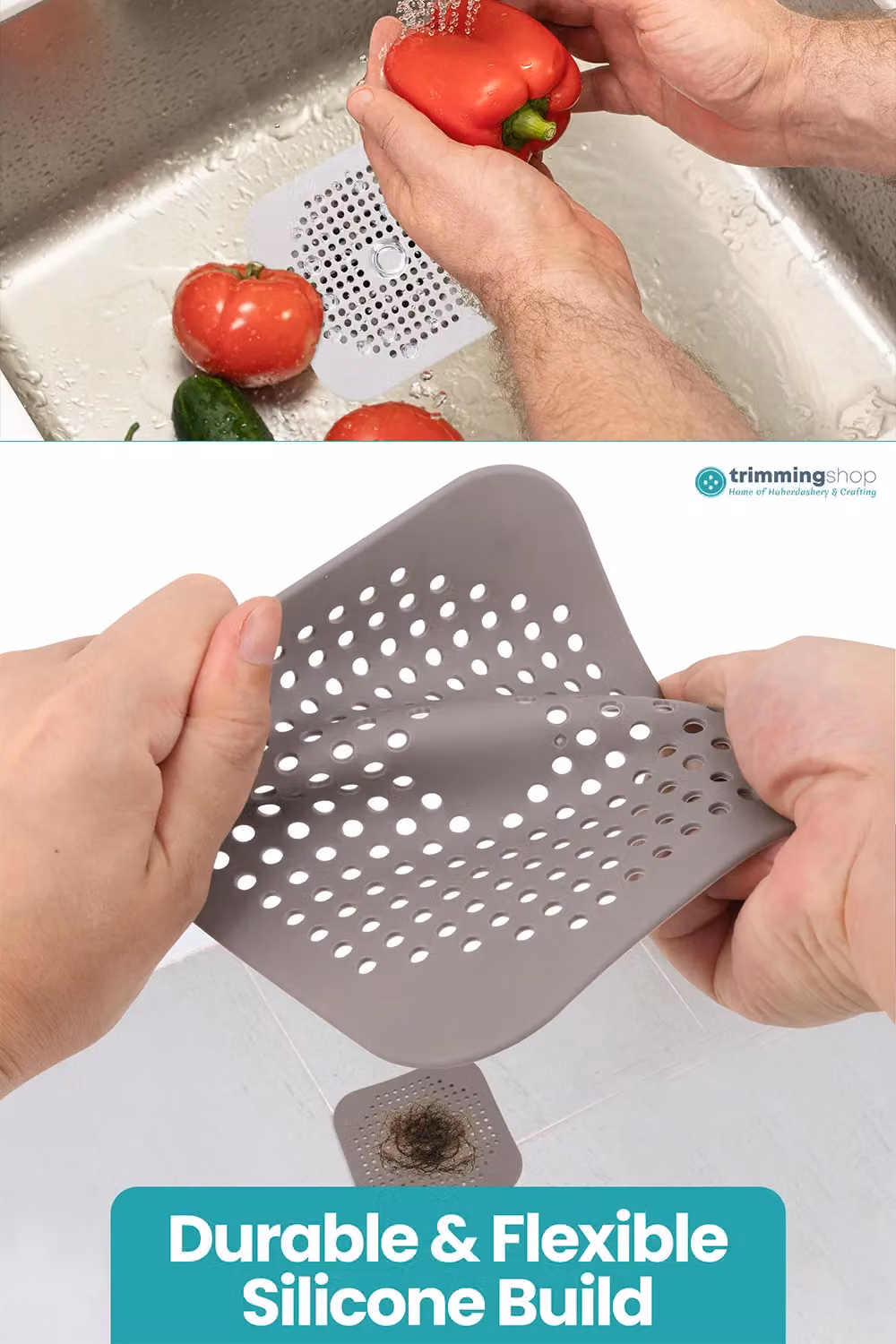 Neel Blue 2-Piece Silicone Drain Cover Hair Catcher and Sink Strainer in White and Grey – 2