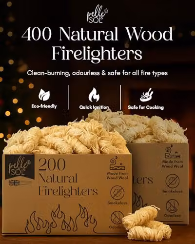 Pelle & Sol Natural Firelighters for Wood and Charcoal, 400 Pack, Brown – 2