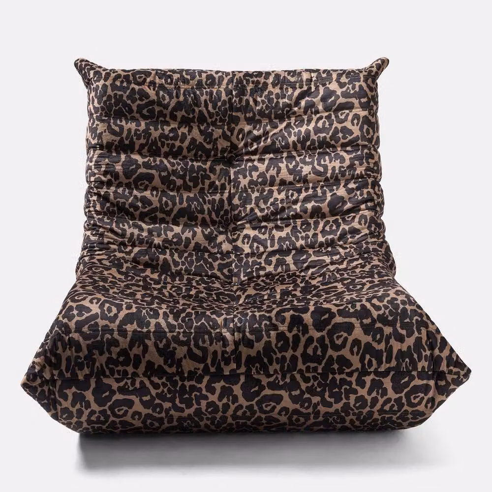 OHS Leopard Print Velvet Bean Bag Chair in Brown – 4