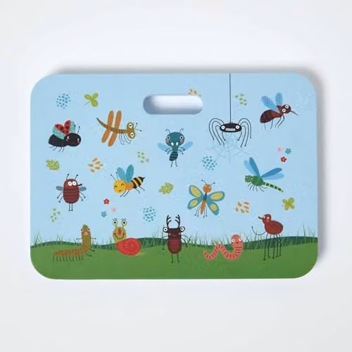 HOMESCAPES Kids Garden Kneeling Pad, Blue Insect Design, W/D/H: 28 x 20 x 1.9 cm