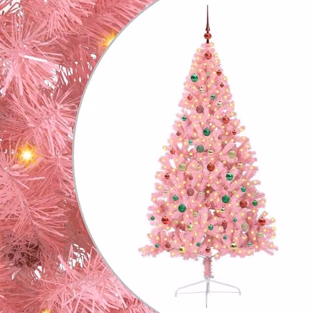 Berkfield Home Pre-lit Artificial Christmas Tree in Pink, Height: 180 cm