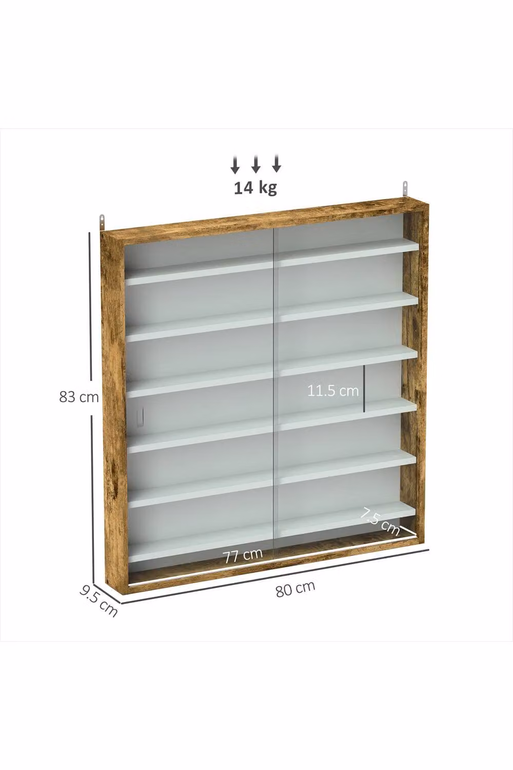 ERGOVEXA Six Shelf Display Cabinet with Glass Doors in Rustic Brown – 2