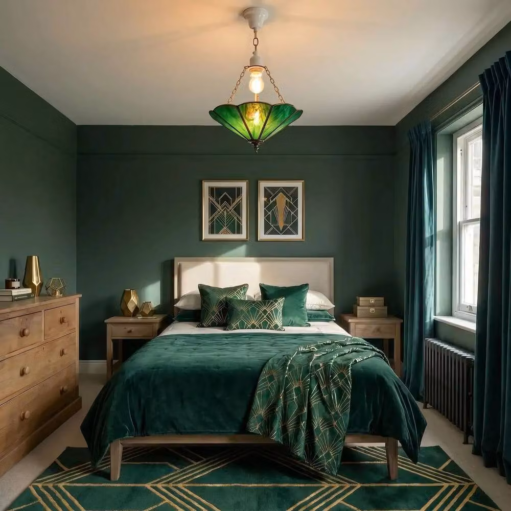 Happy Homewares Classic Tiffany Glass Easy Fit Pendant Shade with Brass Trims in Green, Diameter: 35.56 cm – 3