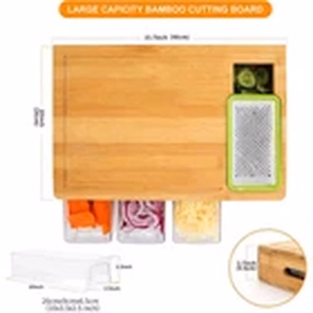 EONLION Brown Bamboo Meal Prep Cutting Board with 4 Graters and Storage Boxes – 2