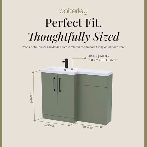 Balterley Green Floor Standing Vanity Unit with L-Shaped Basin and WC Unit, W/D/H: 110.5 x 39.0 x 85.8 cm – 2