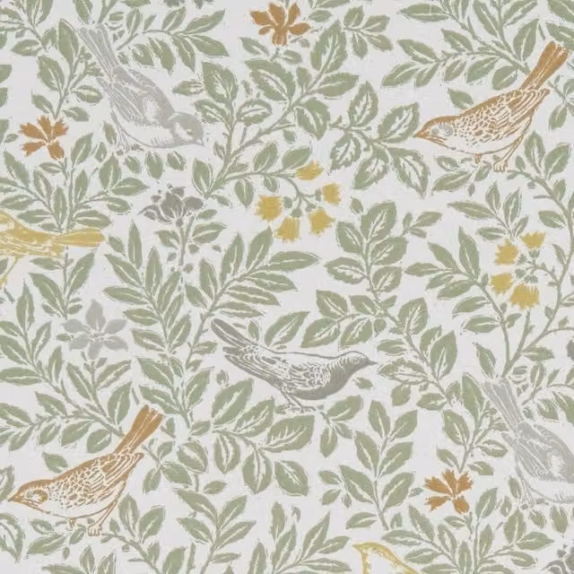 Clarke & Clarke Bird Song Fabric in Green and Multicolour