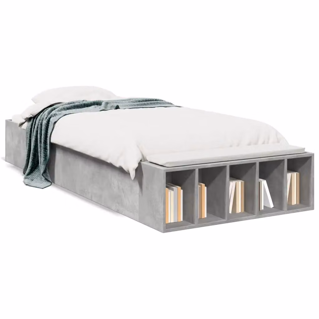 Berkfield Home Modern Bed Frame in Grey with Side Compartments, W/D/H: 100 x 200 cm – 2