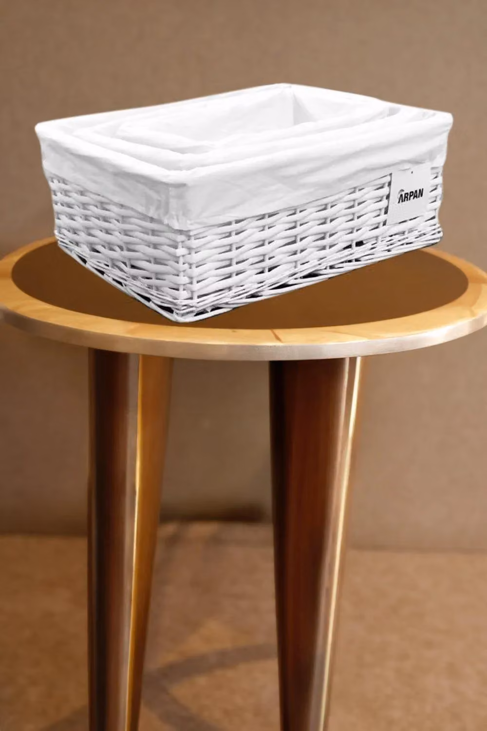 Arpan Set of 3 White Wicker Gift Hamper Storage Baskets with Fabric Lining – 5