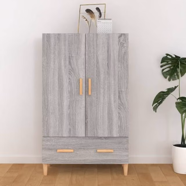 Berkfield Home Grey Sonoma Highboard in MDF with Internal Shelves and Drawers, W/D/H: 70 x 31 x 115 cm – 1