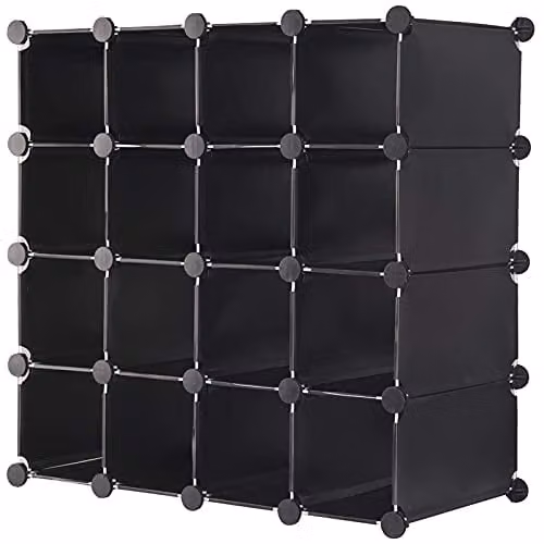 AMOS 16 Pair Interlocking Cube Shoe Storage Rack Organiser with Back Panels in Black – 1