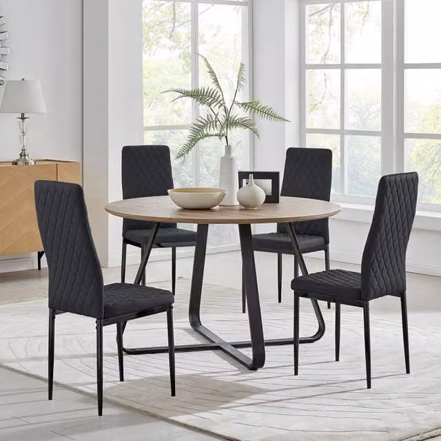 FurnitureboxUK Santorini Brown Round Dining Table and 4 Milan Black Leg Chairs Set