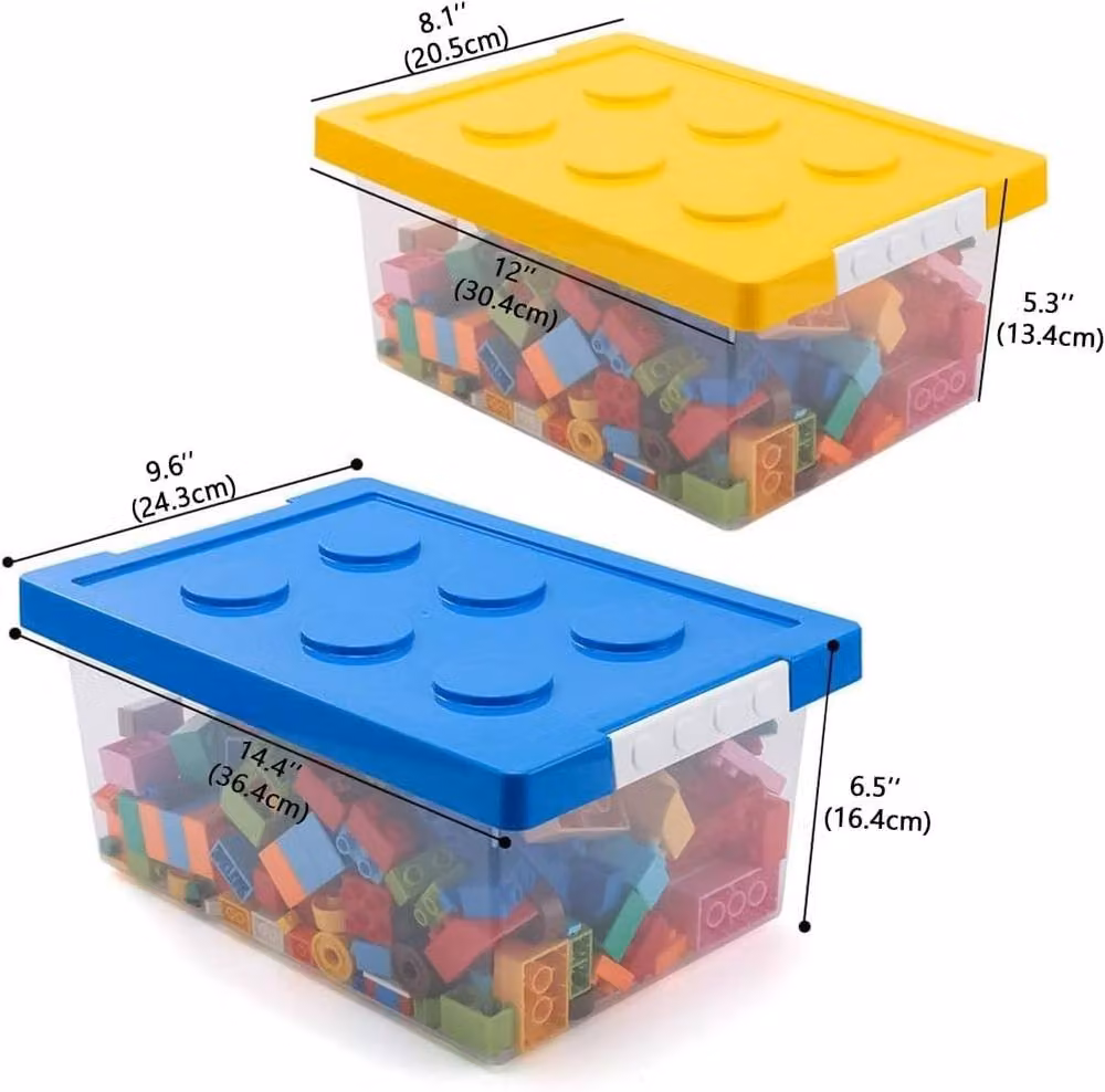 Greentainer Stackable Plastic Toy Bins with Lid, 2 Pack, Blue, Yellow or Transparent – 3