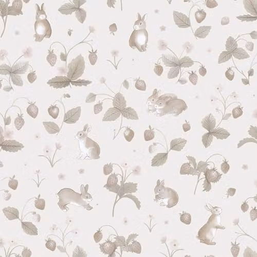 Holden Decor Storybook Bunnies & Berries Nature Inspired Wallpaper in Pink, Green and Red for Nurseries and Childrens Rooms